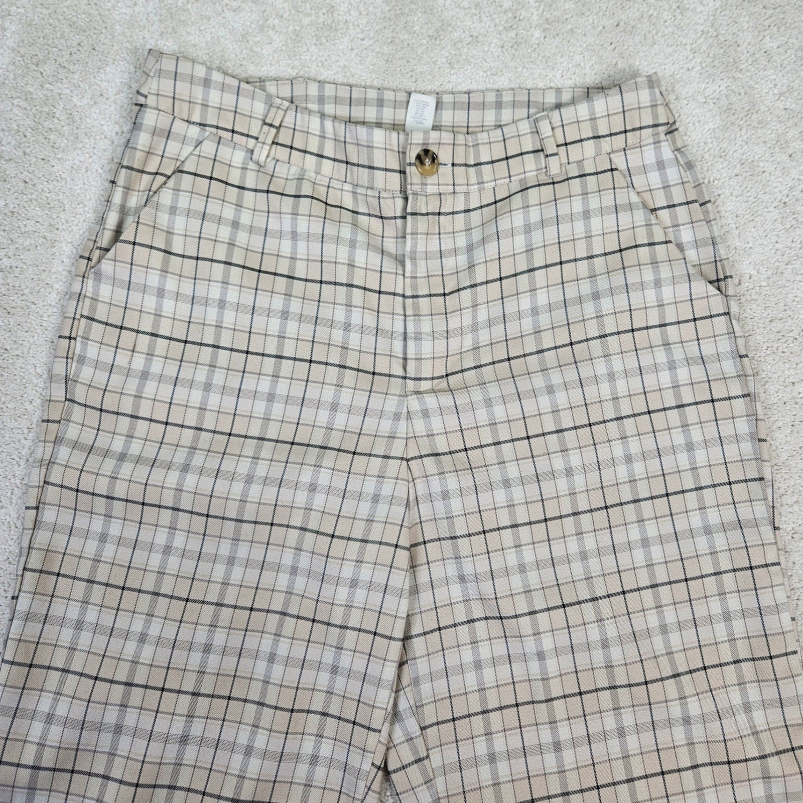 Womens Y2K Full Tilt Plaid Pants Beige Black Checkered Comfort Career Size XL