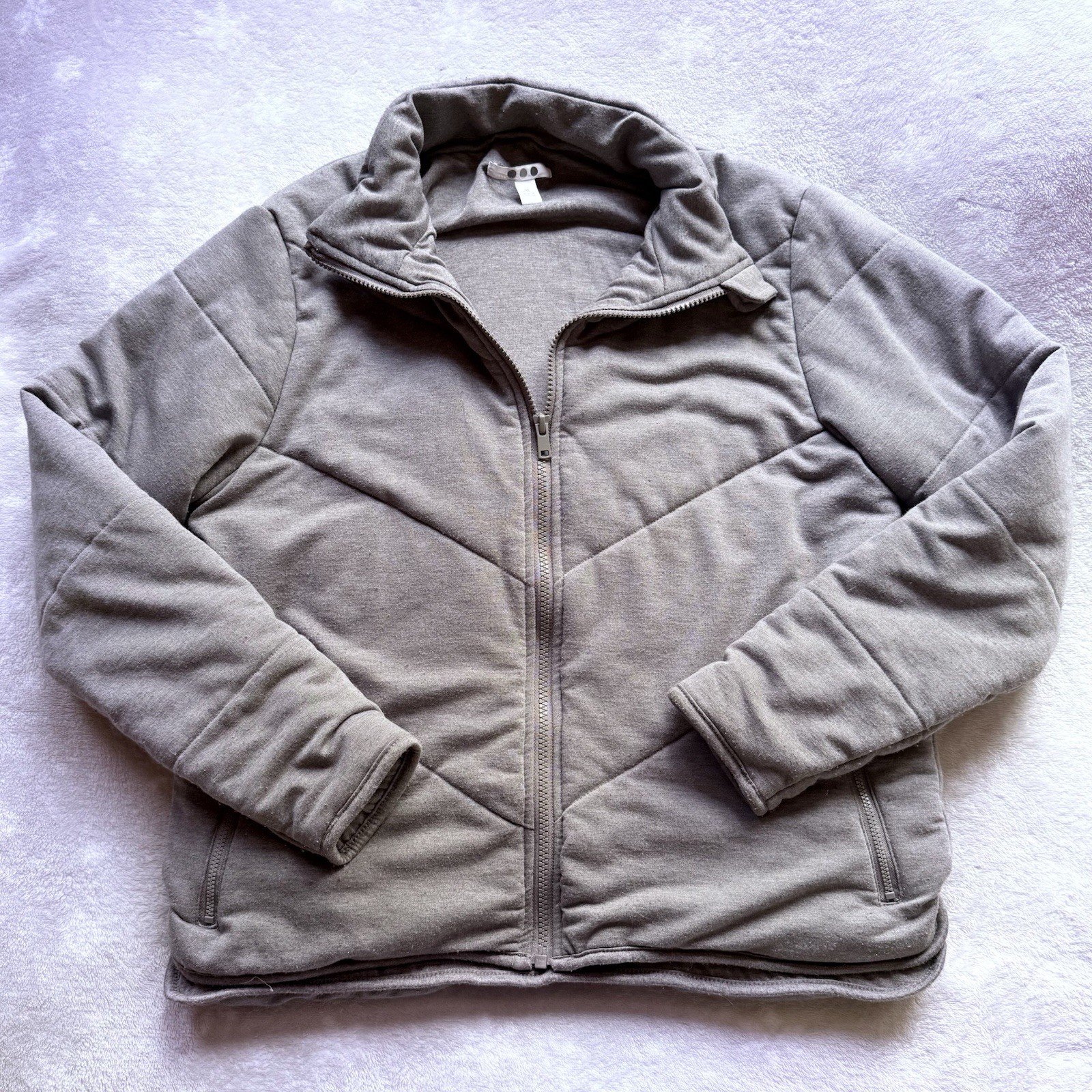 THREE DOTS Women’s Jacket Full Zip Quilted Knit, Heather Pavement Size M