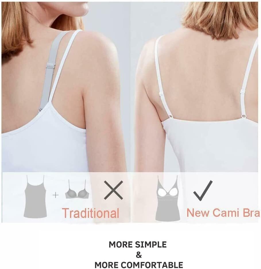 Women Sleeveless Cami with Built in Bra Adjustable Strap Camisole Tank Tops Vest