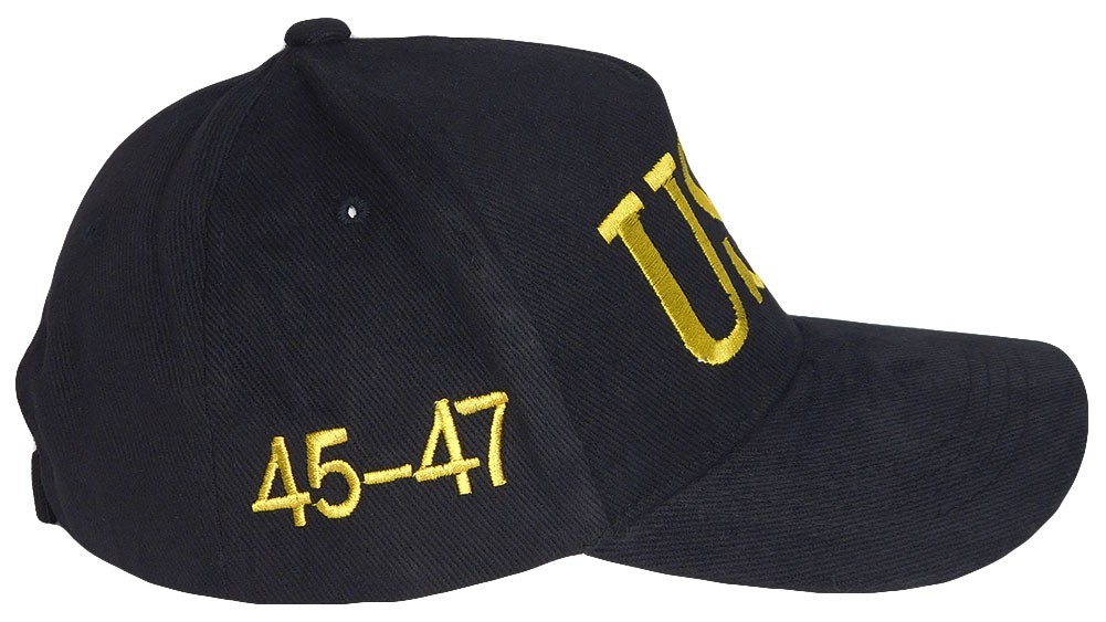 USA 3-D Letters 45-47 Trump USA Flag Black Cotton Adjustable Embroidered Cap Hat