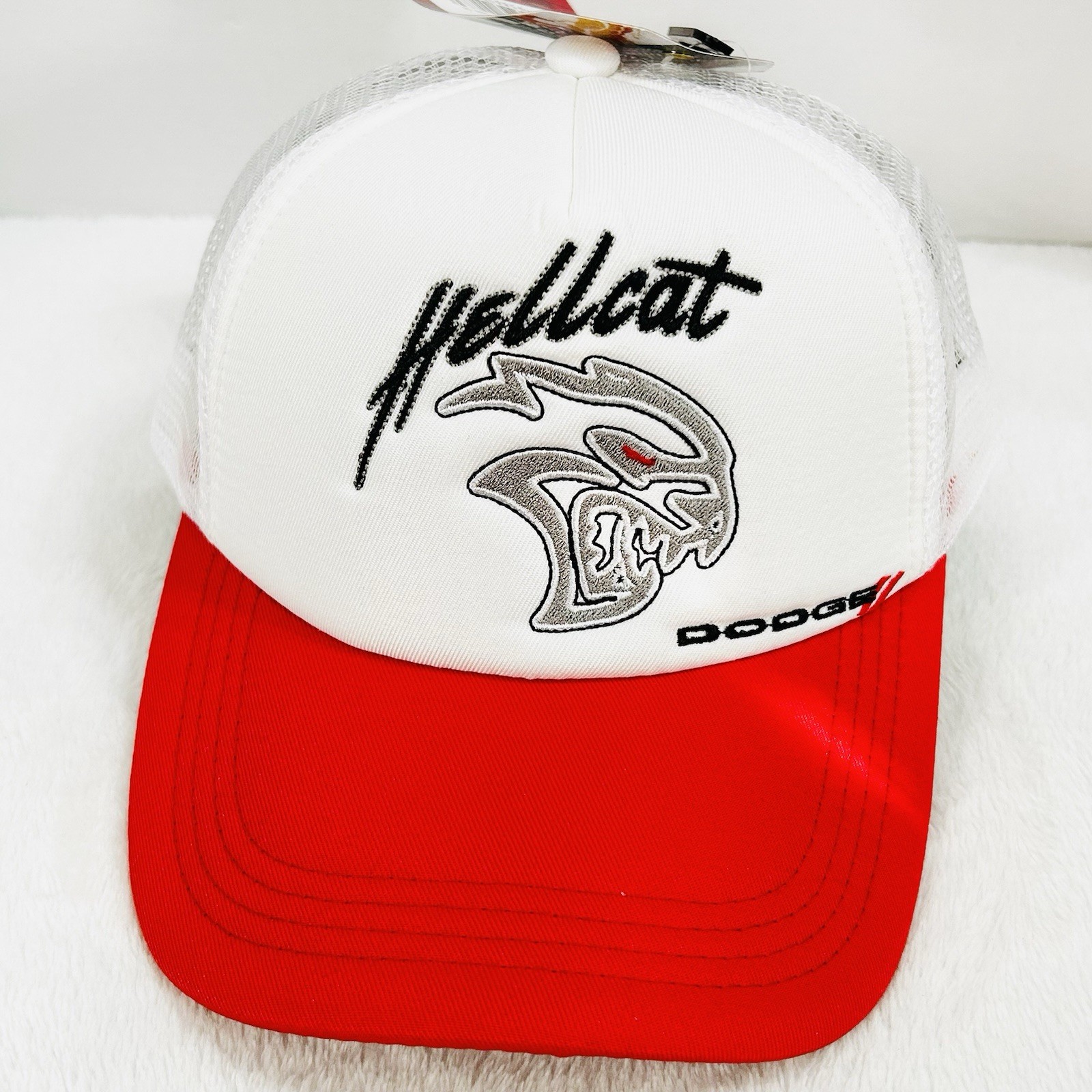 Dodge SRT Hellcat Logo Trucker 2-Tone Foam Hat Cap Adjustable Snapback White