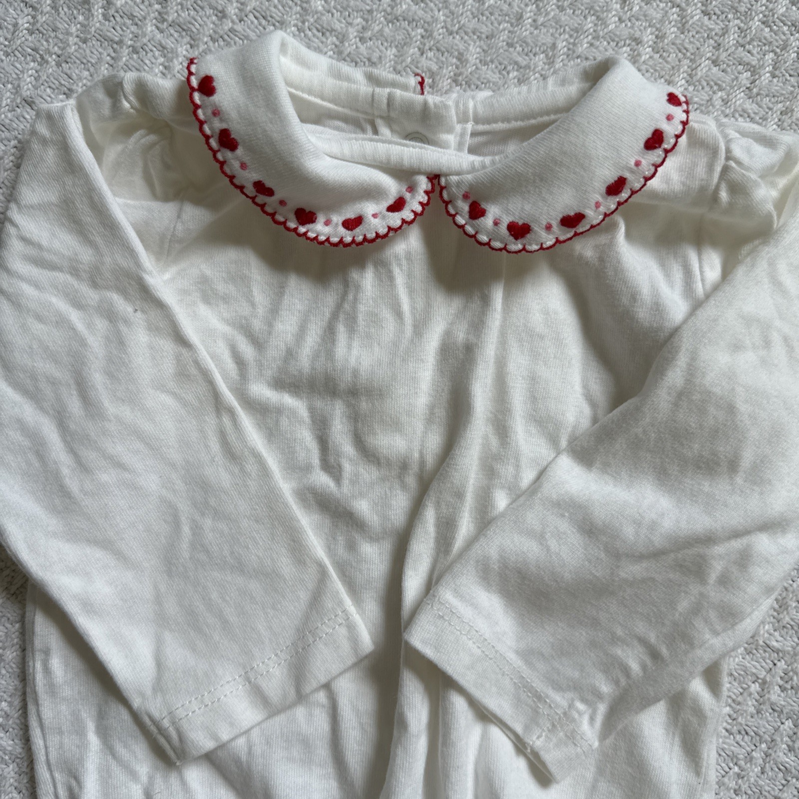Red Heart Gymboree 2016 White Peter Pan Collar Long Sleeve Bodysuit 6-12M
