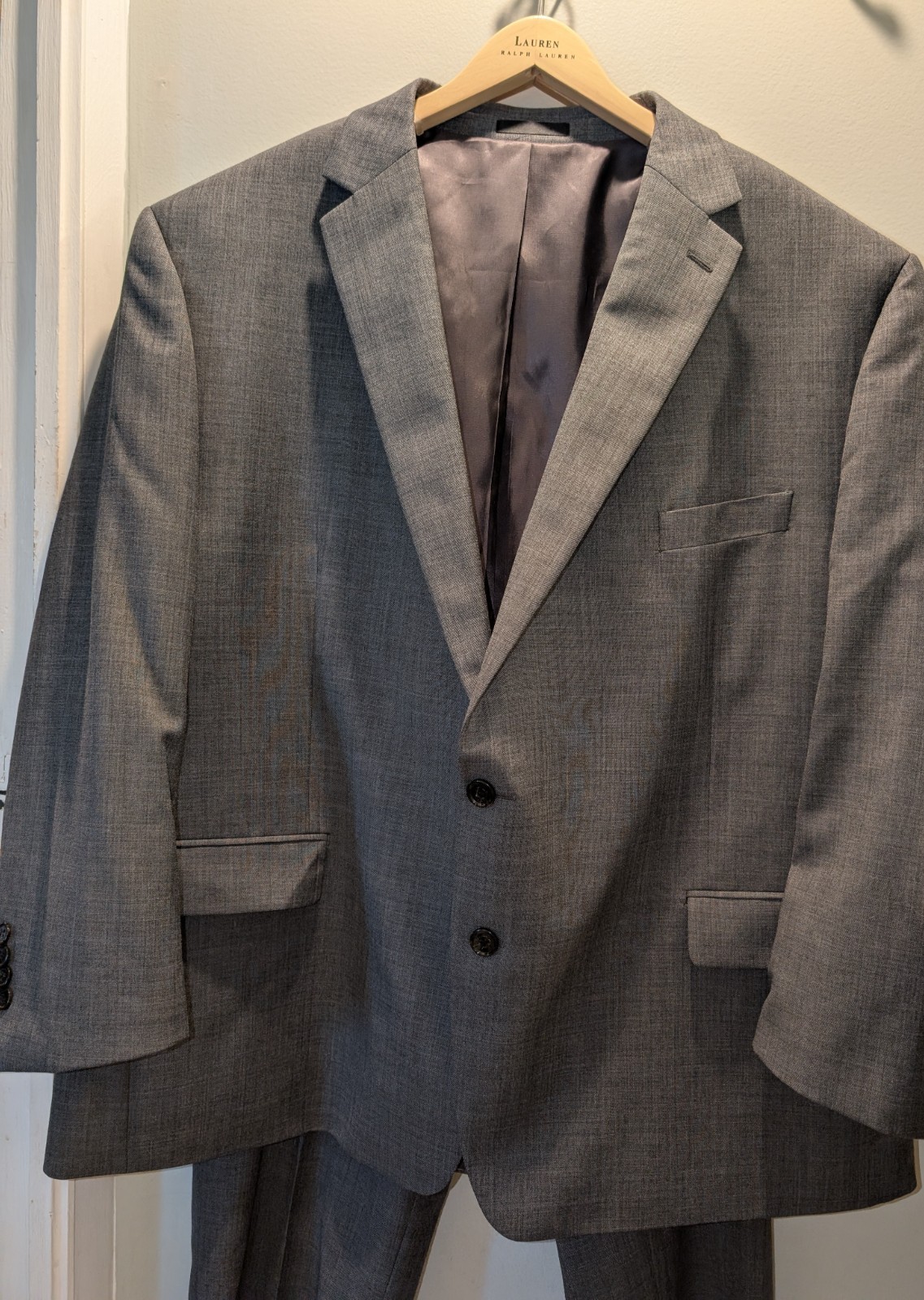 Lauren Ralph Lauren Suit Mens 52R Pant 48×28 Gray Stretch Wool Black Label