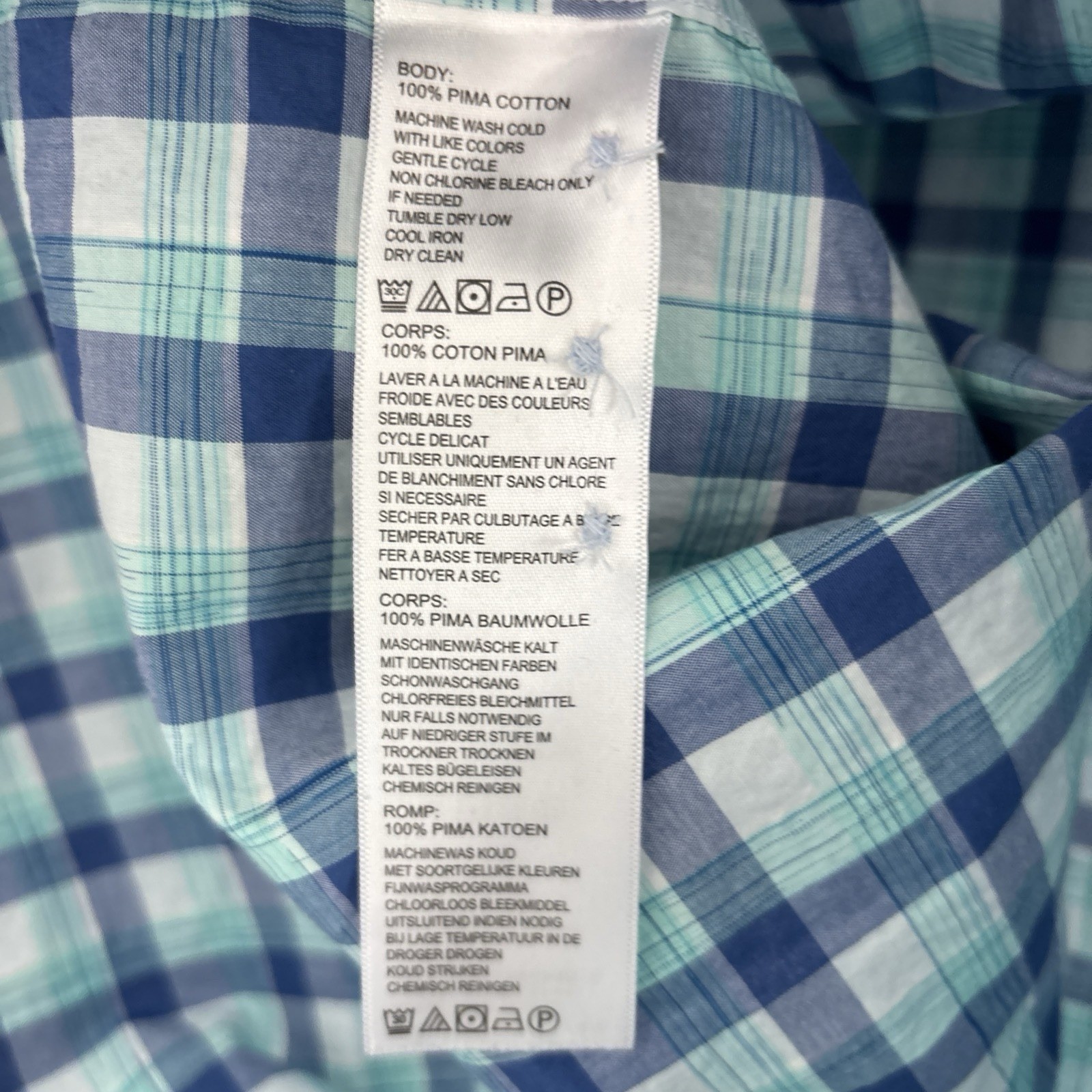 Tommy Bahama Button Down Shirt Mens Size XL Blue Plaid Pima Cotton Long Sleeve