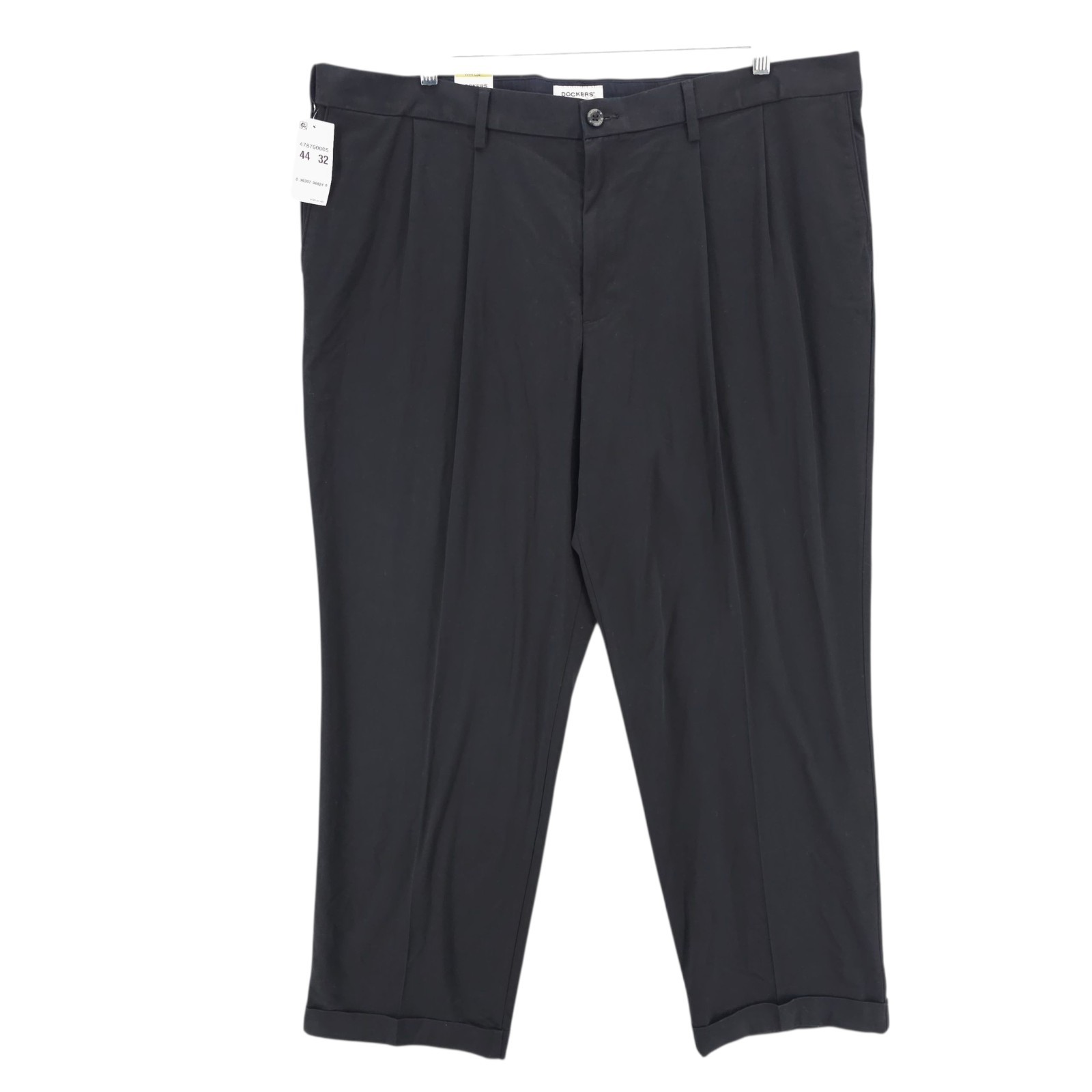 NWT DOCKERS Black Easy Khaki Relaxed Fit Pleated Comfort Waistband Cuffed 44×32