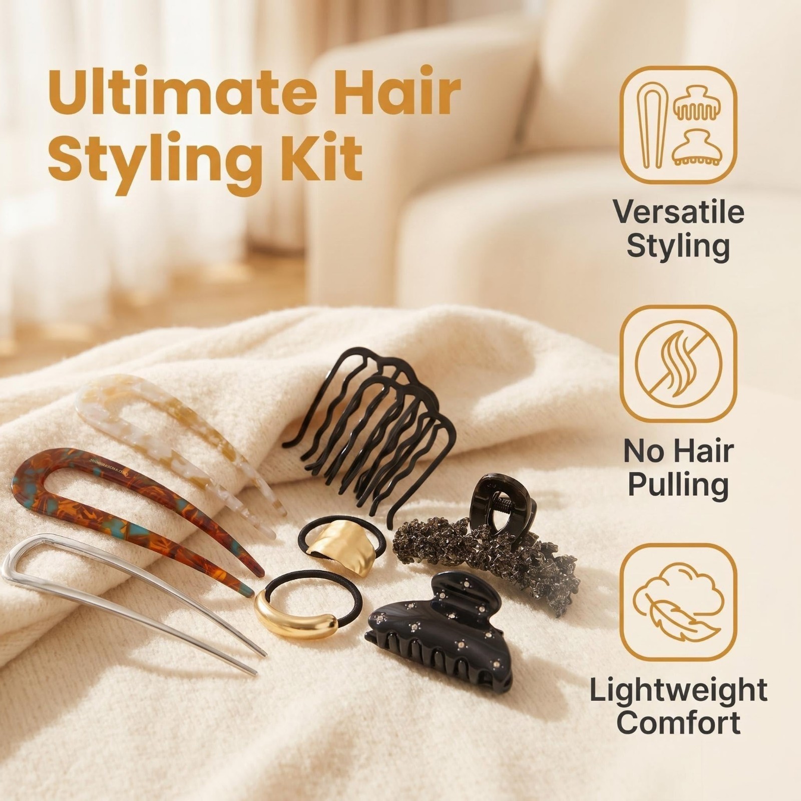 12 PCS U-Shaped French Hair Pins, Metal Side Combs for Updos & Ponytails, Elegan