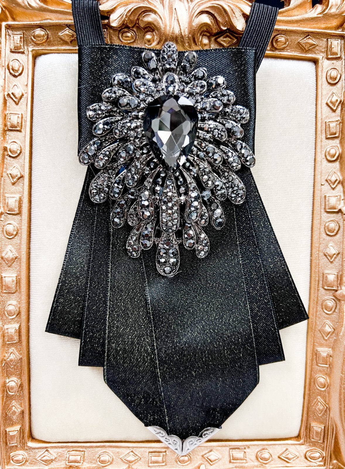 Black Bow Tie, Formal Event Necktie, Black Crystal Tie, Adjustable Necktie