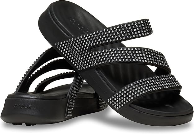 Crocs Getaway Gems Strappy Black Rhinestone Slide Sandals Womens 9 – 212584-001