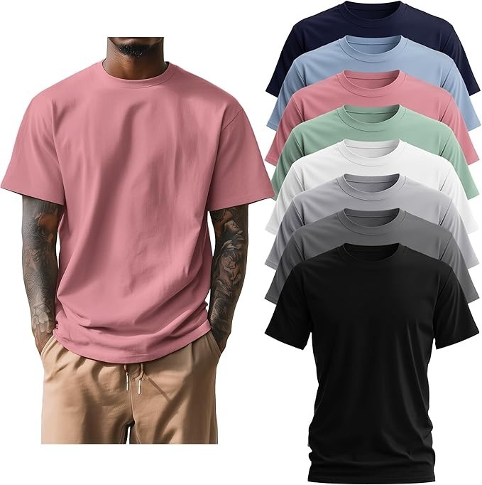 Ficerd 8 Pack Men’s Big and Tall 7XL Shirts Short Sleeve Cotton Tee Crew Neck