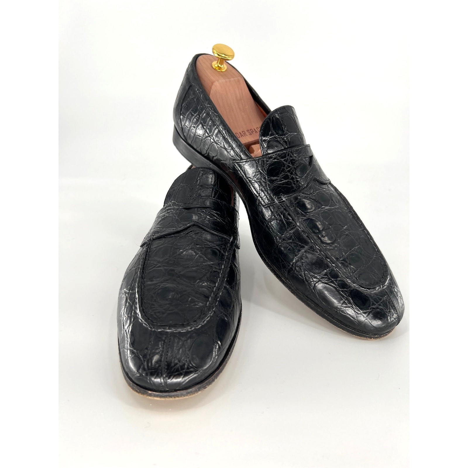 Santoni Fatte a Mano Duke Loafers in Black Alligator – 11.5