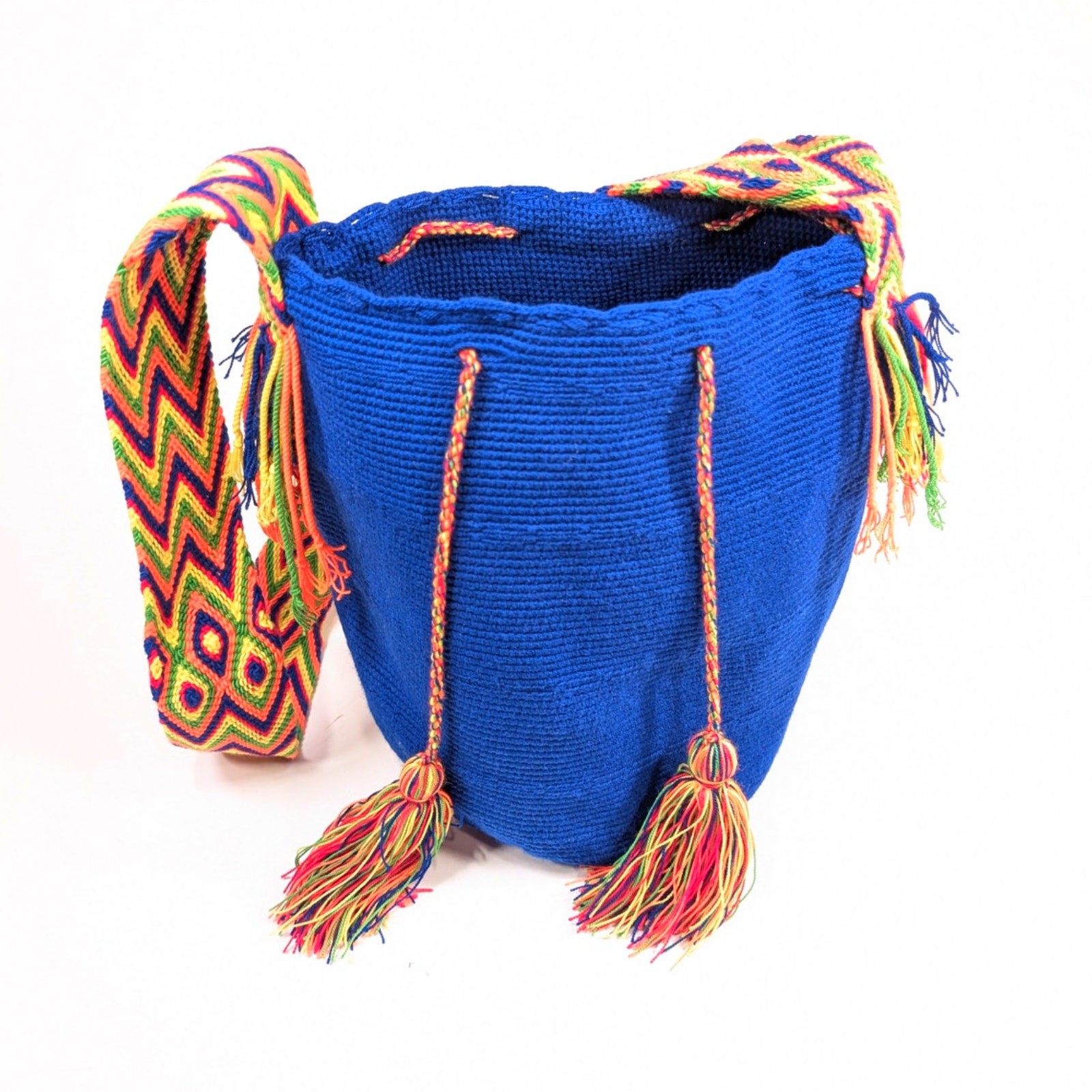 NWT Colombian Large Handmade Wayuu Mochila Bag Vibrant Blue