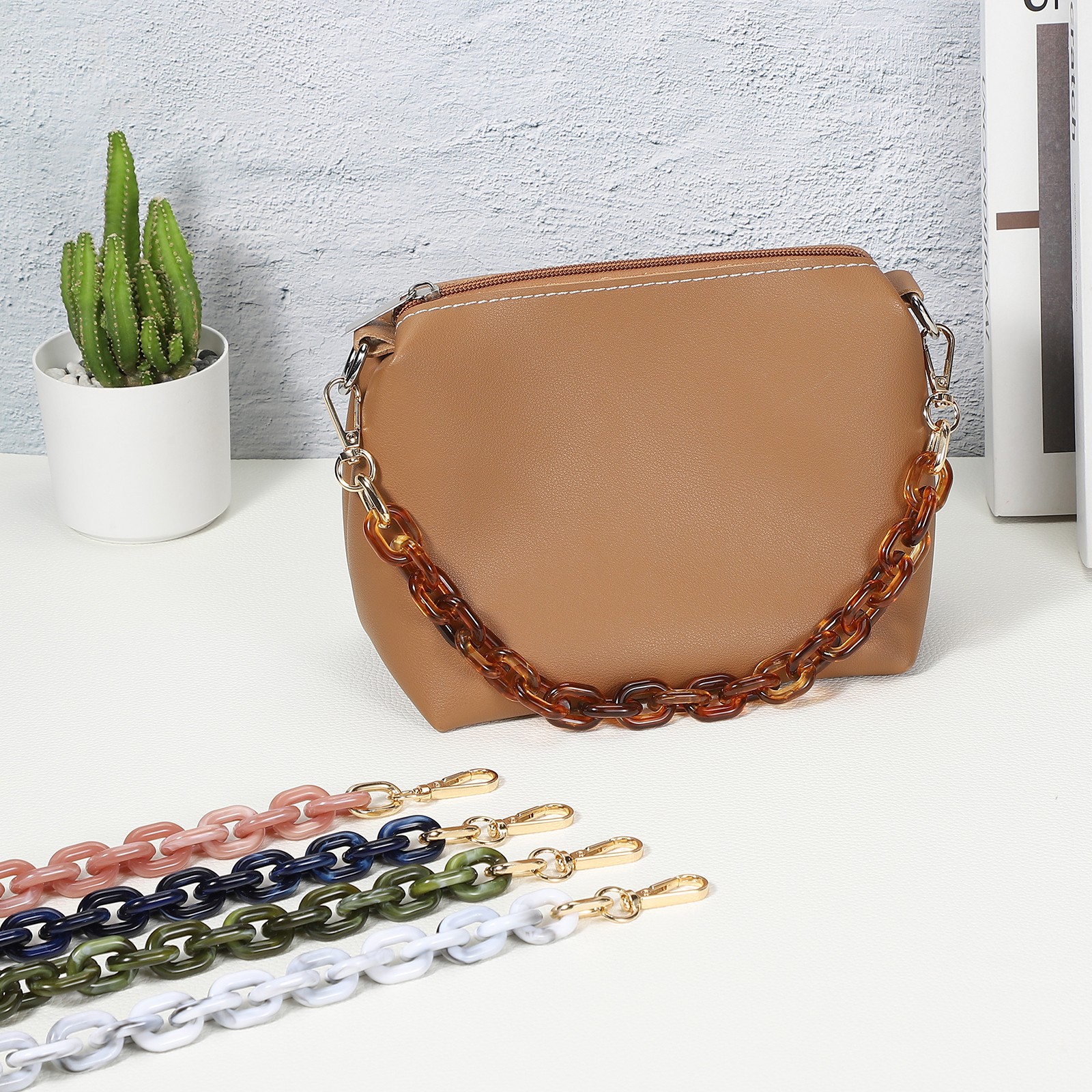 24″ Acrylic Chain Purse Strap Replacement Luxury Handbag Strap Transparent/Brown