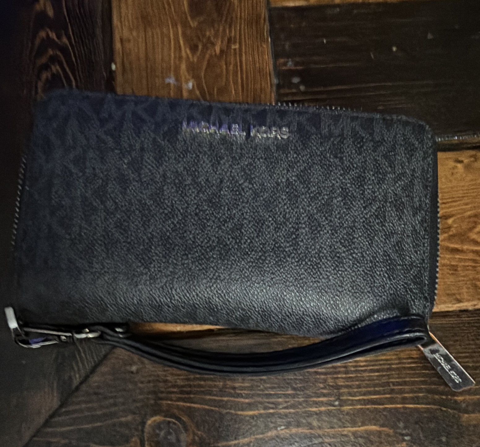 Michael Kors Black Logo Zip-Around Wristlet Wallet Wrist Strap Card Slots