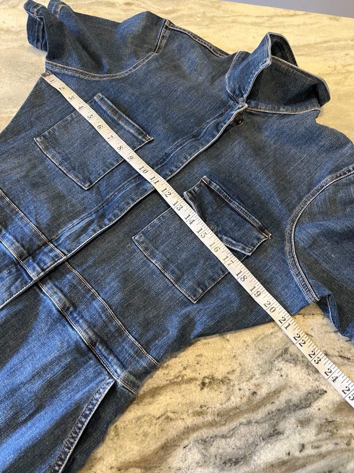 RIVET UTILITY L/XL Blue Denim Jumpsuit Short Sleeve Rebel Stone Wash Stretch