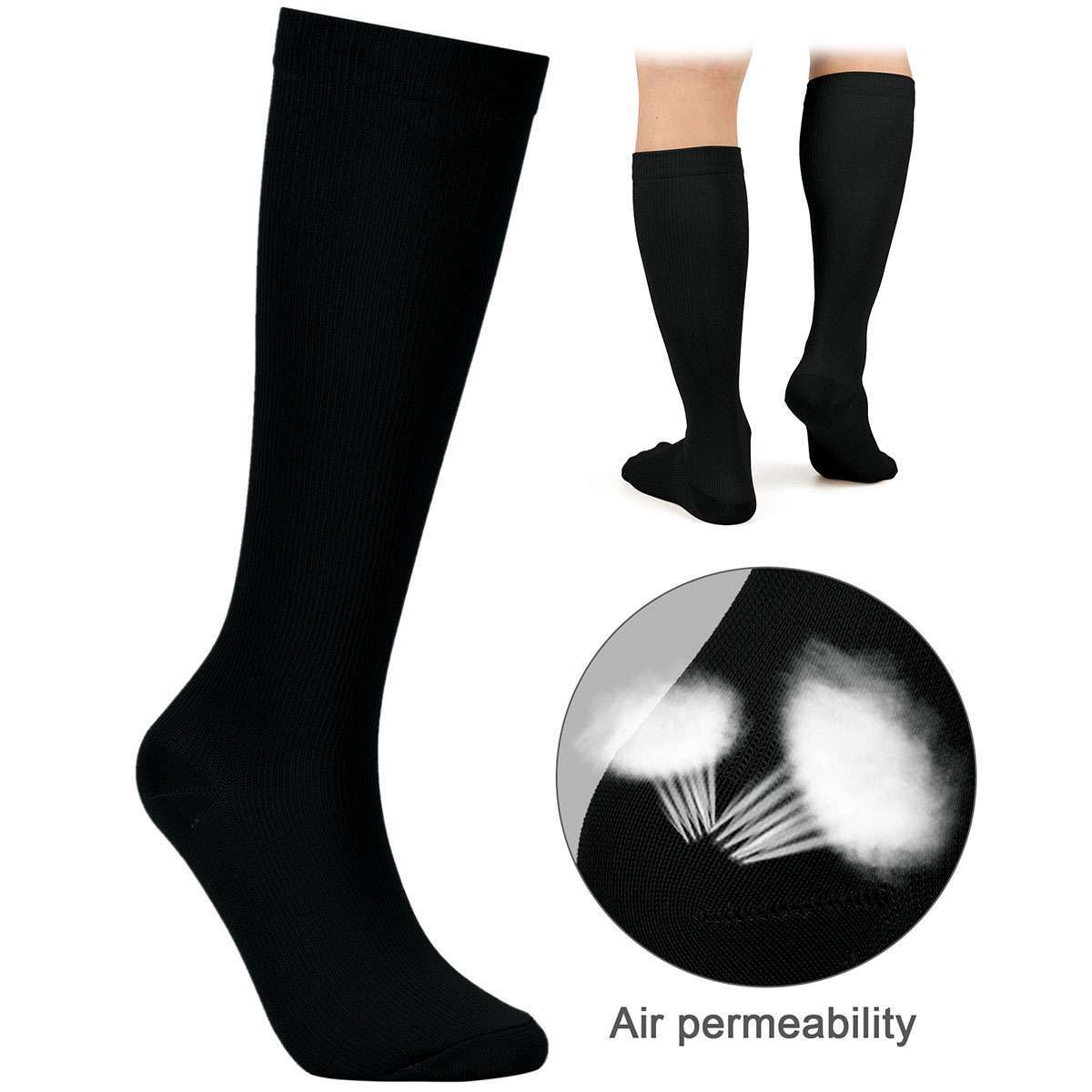 S M L XL 2XL 3XL 4XL Wide Calf Plus Size Compression Socks Women Men 20-30mmHg