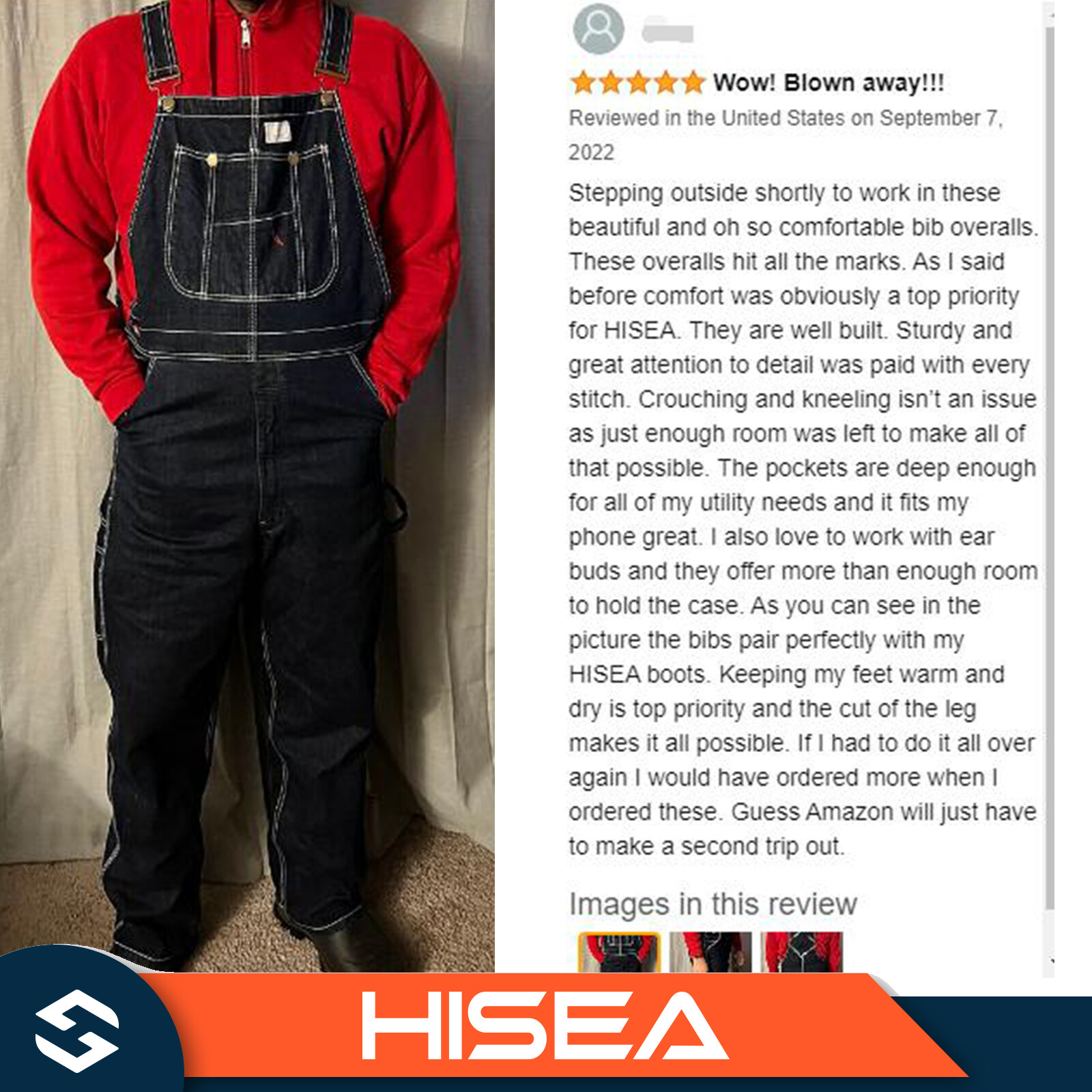 HISEA Men Denim Bib Overalls Relaxed Fit Workwear Roomy Dungarees PocketJumpsuit