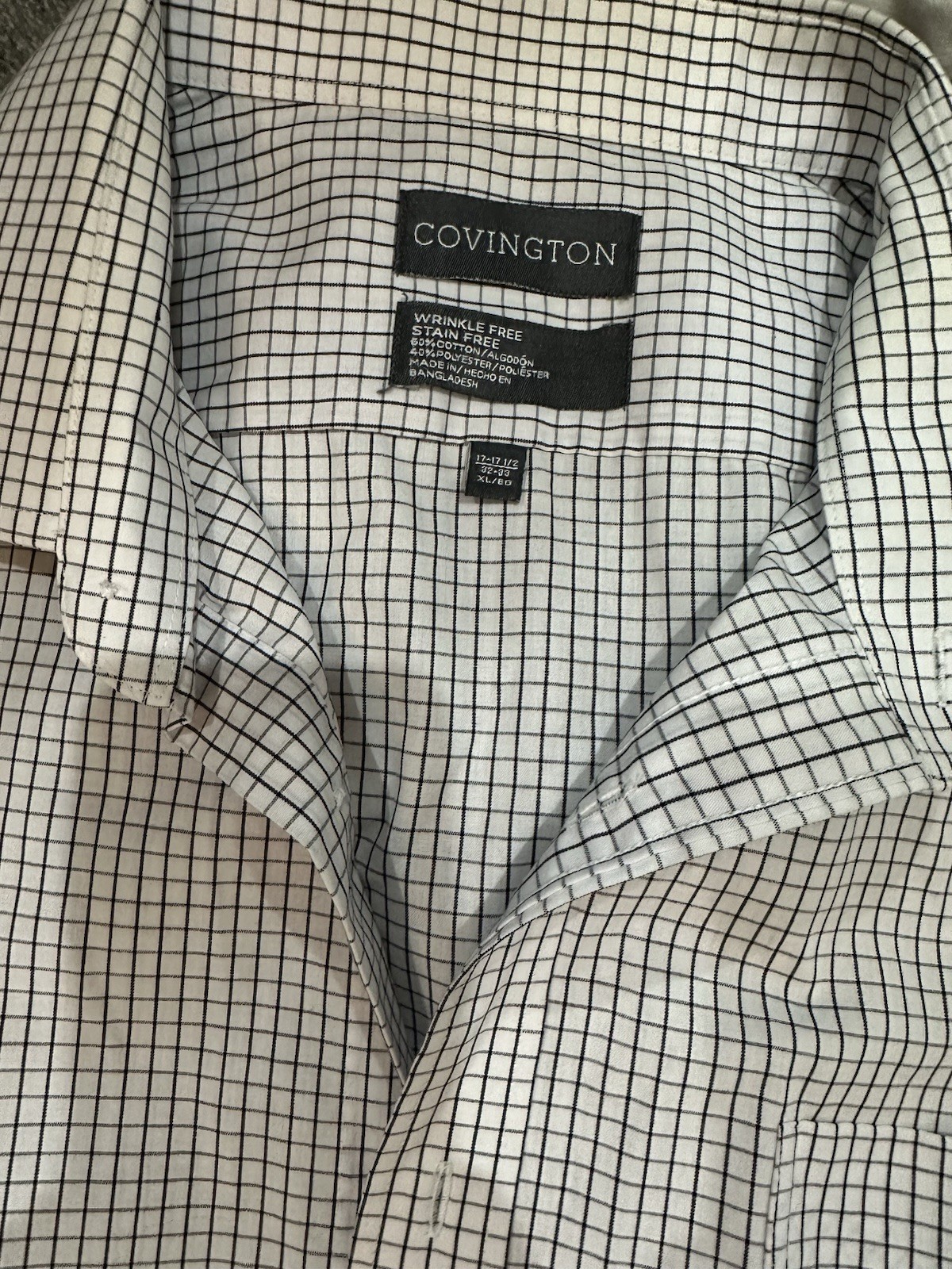 Covington Classic Fit Wrinkle & Stain Free Check Dress Shirt XL 17.5 32/33