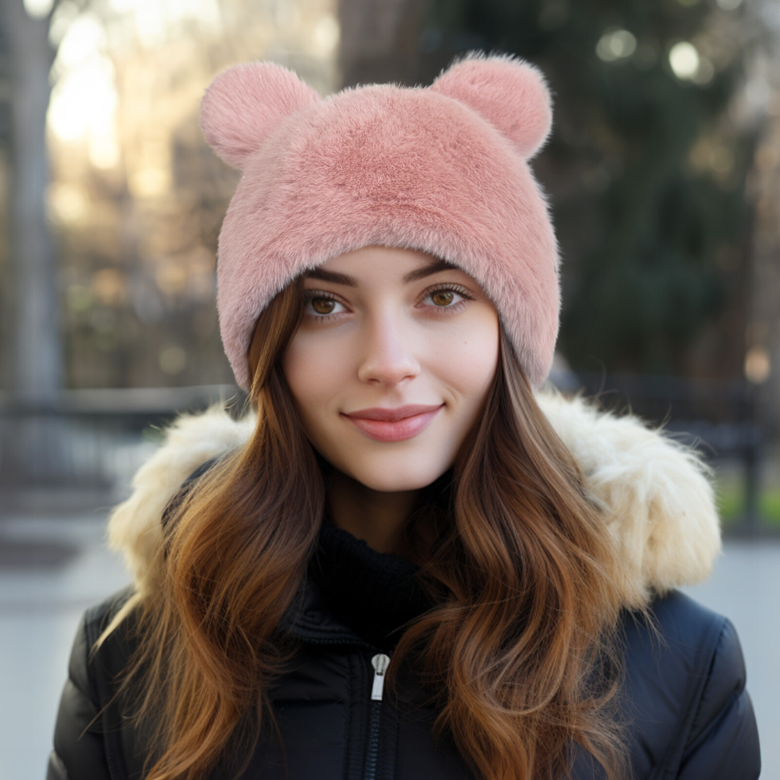 Wrapables Faux Fur Fluffy Bear Ears Winter Beanie Hat