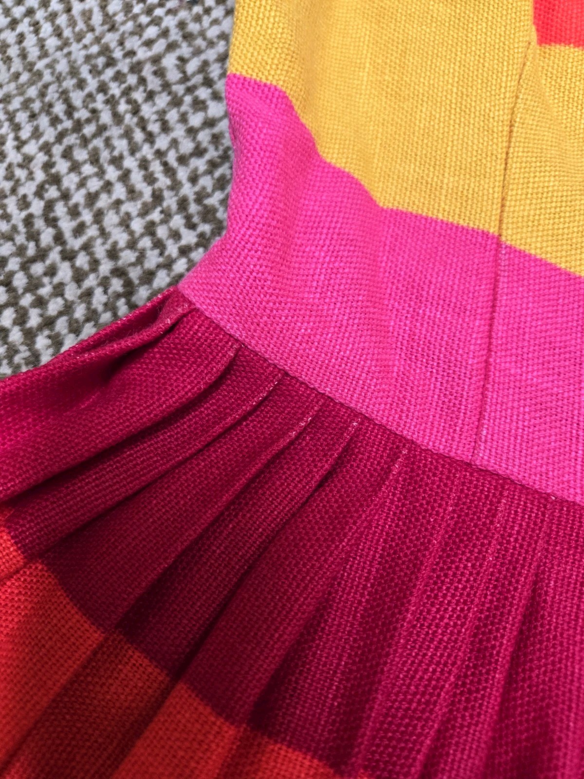 RARE Vtg Parade New York Orange Fuschia Yellow Striped Fit Flare Dress 50s sz XS