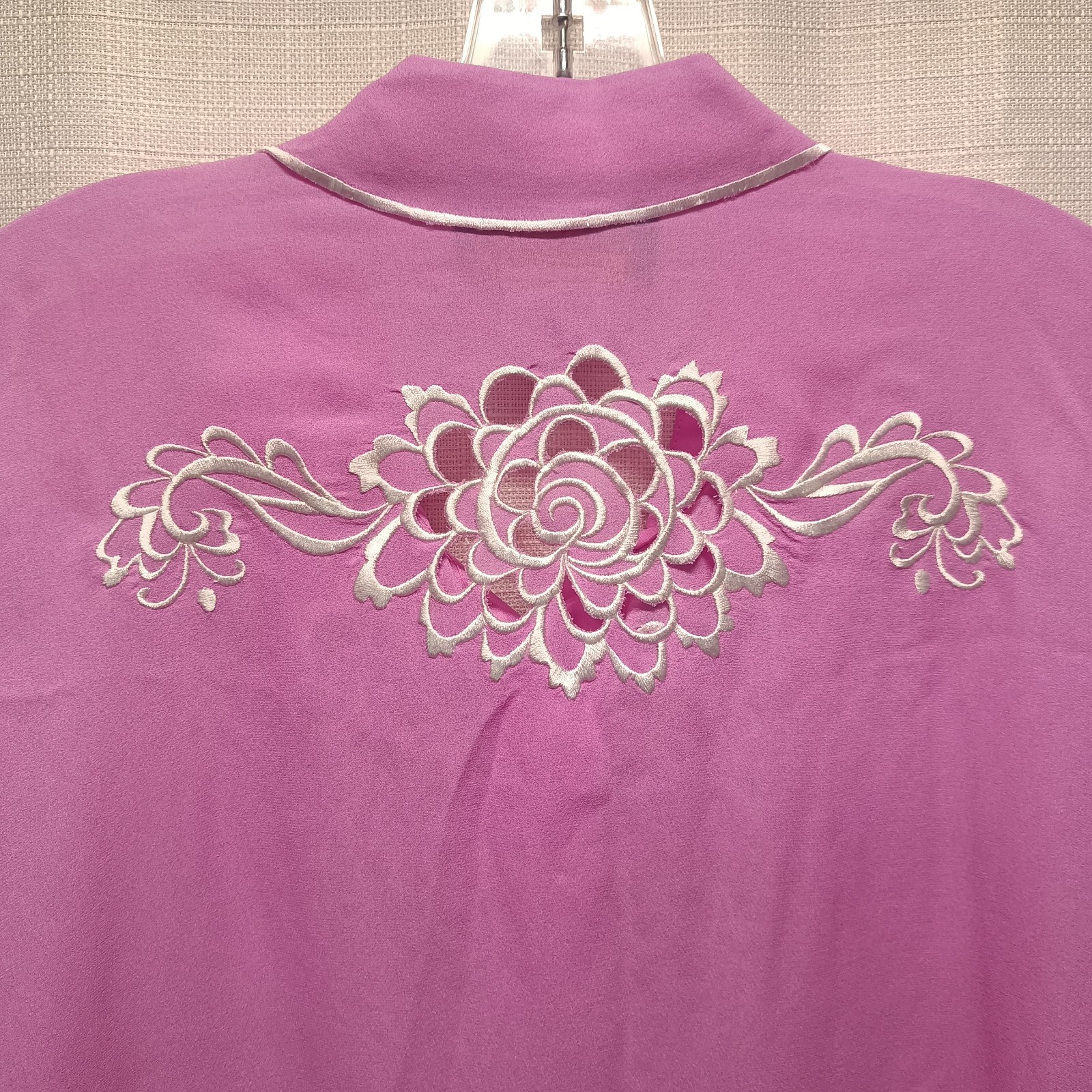Bob Mackie Wearable Art Womens 3XL Pink Embroidered 100% Silk Cut Out Sheer