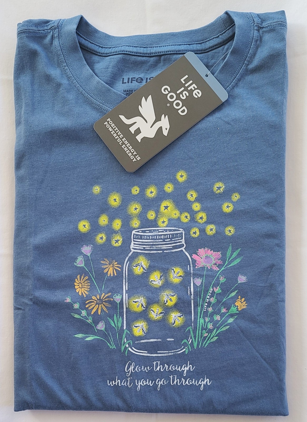 Life Is Good SS Shirt Crusher Tee FIREFLIES FLOWERS JAR Grow Through Womens XL