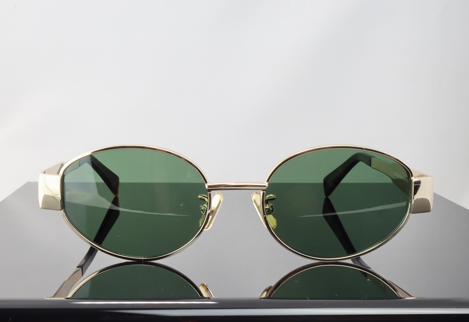 Celine Triomphe Metal CL40235U 30N Gold / Green Lenses Oval Sunglasses 100% UV
