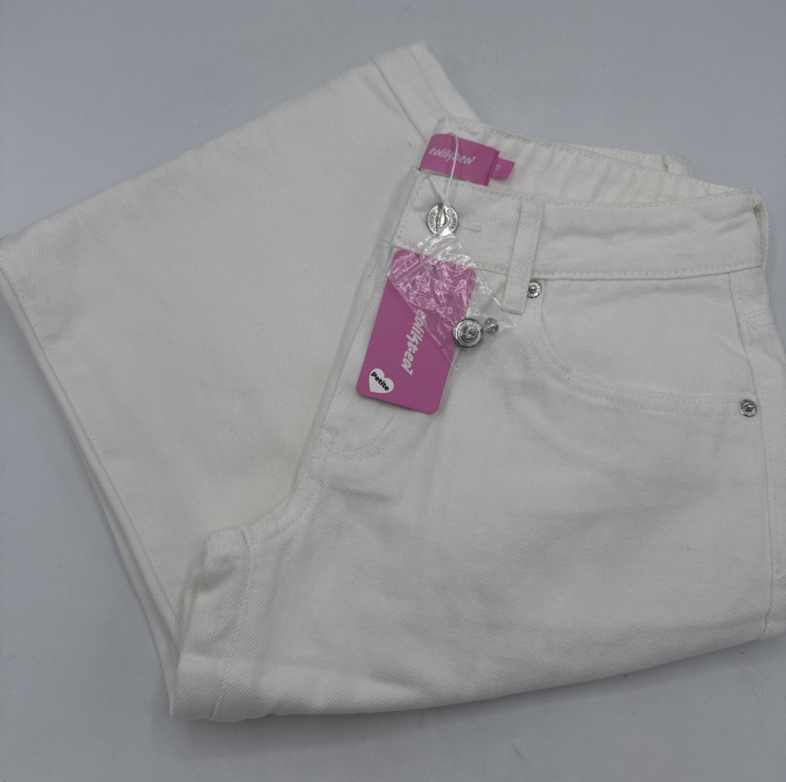 Edikted Petite XS Women’s Roman Low Rise Baggy White Jeans NWT 100% Cotton