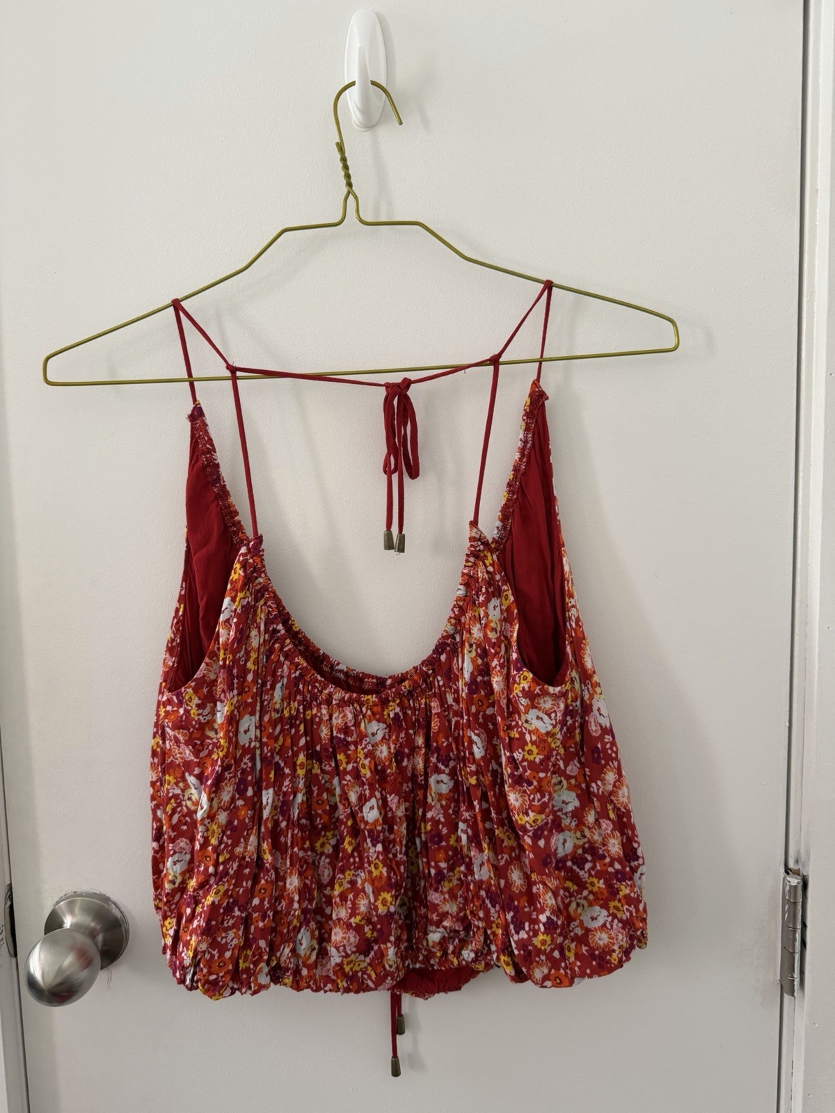 Free People Daisy Babe Red Floral Flowy Bubble Hem Boho Going Out Top Sz Sm