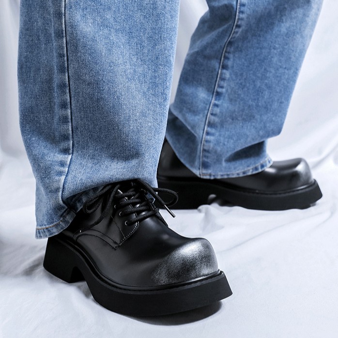 Fashion Men‘s Platform Big Round Toe Leather Derby Shoes Dress Wide Large Size