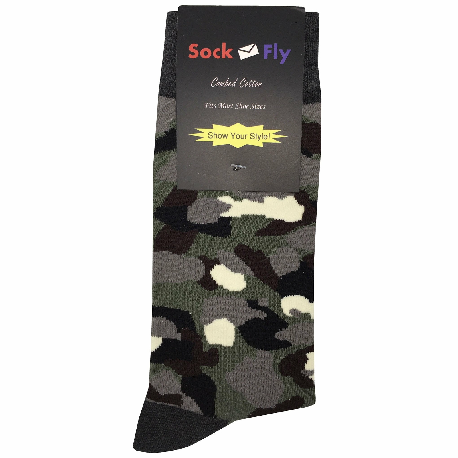 NWT Dark Camouflage Dress Socks Novelty Men 8-12 Multicolor Crazy Fun Sockfly