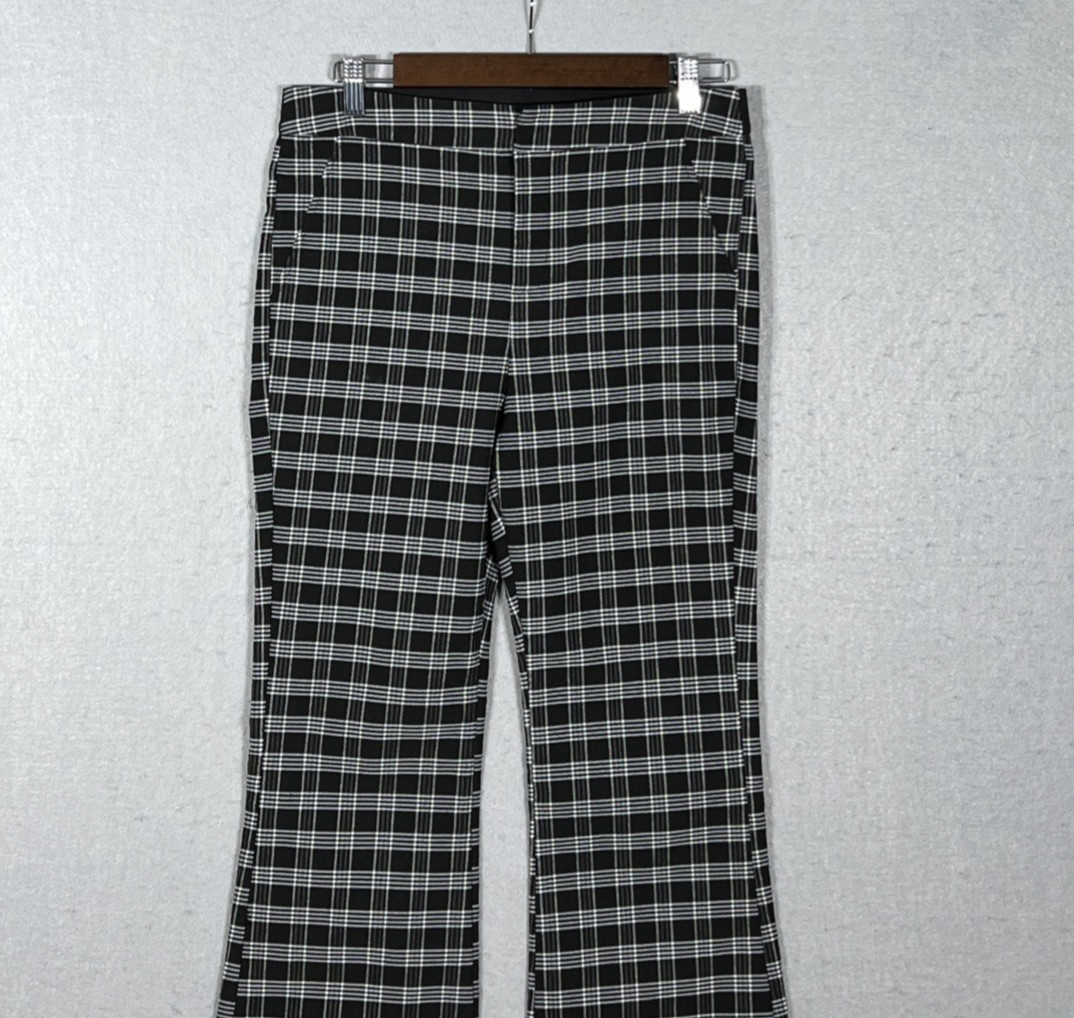 Sugar Rain Plaid Flare Pants Black White Checkered Pattern size L (W30 x L33.5)