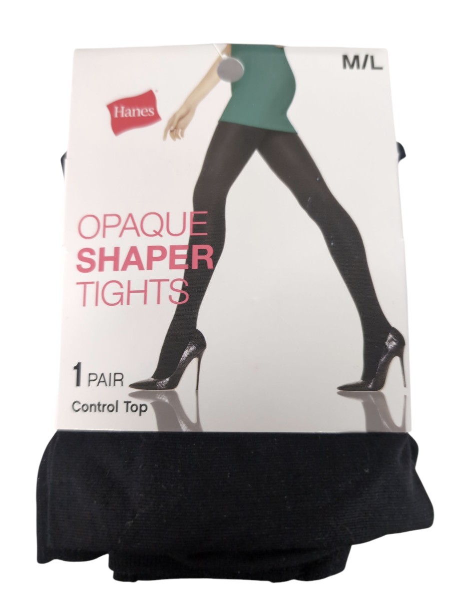Hanes Q02088 Control Top Opaque Shaper Tights Black SIZE M/L NEW Medium Large