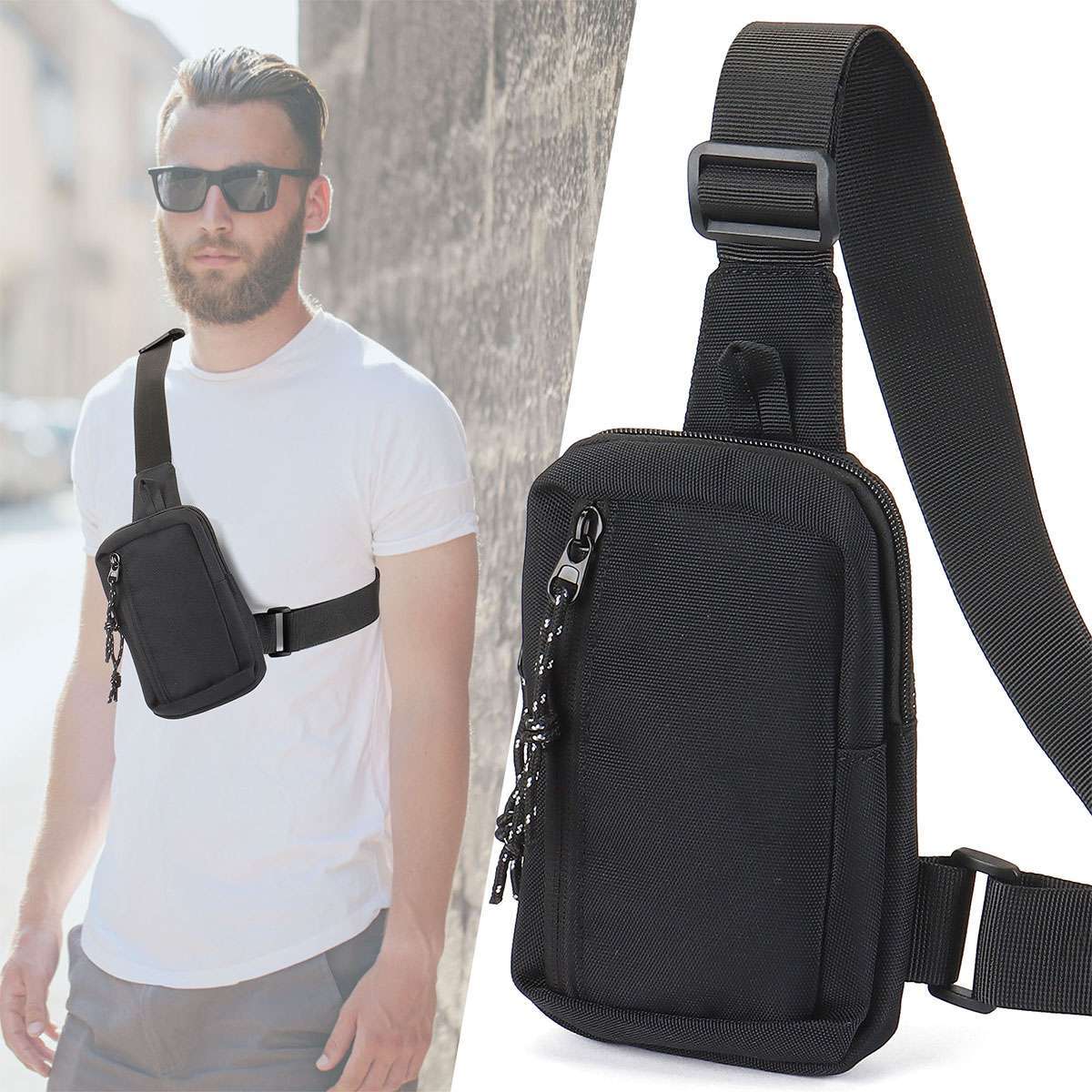 Men’s Shoulder Bag Oxford Chest Bag Sling Crossbody Bag Casual Travel Phone Bag