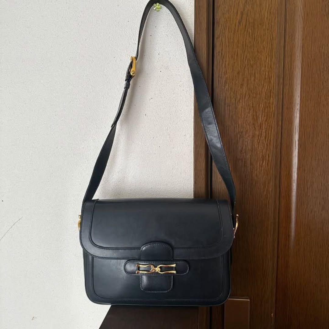 CELINE Horse Carriage Women’s Shoulder Bag Leather Navy Gold Hardware USED JAPAN