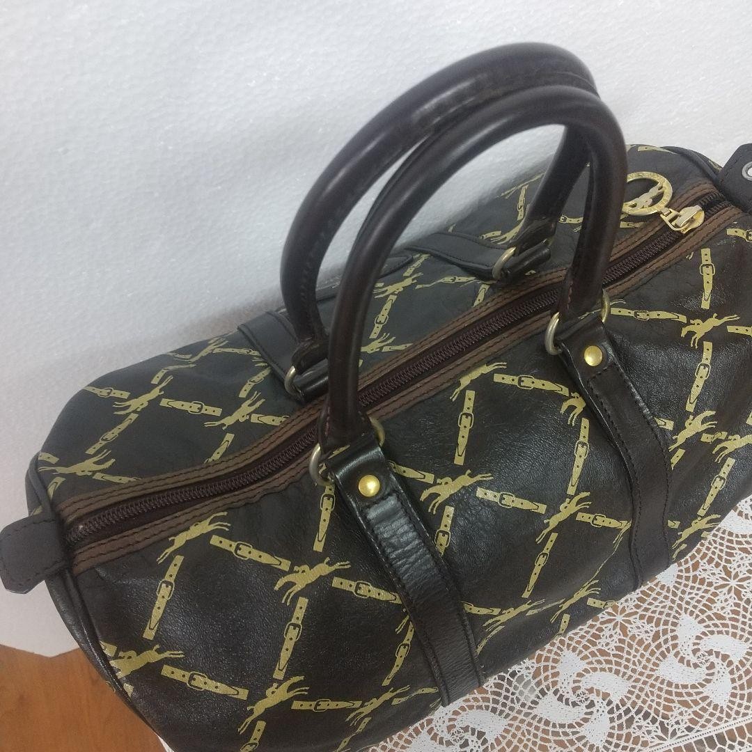 LONGCHAMP Brown Leather Equestrian Horse Belt Pattern Travel Bag Satchel