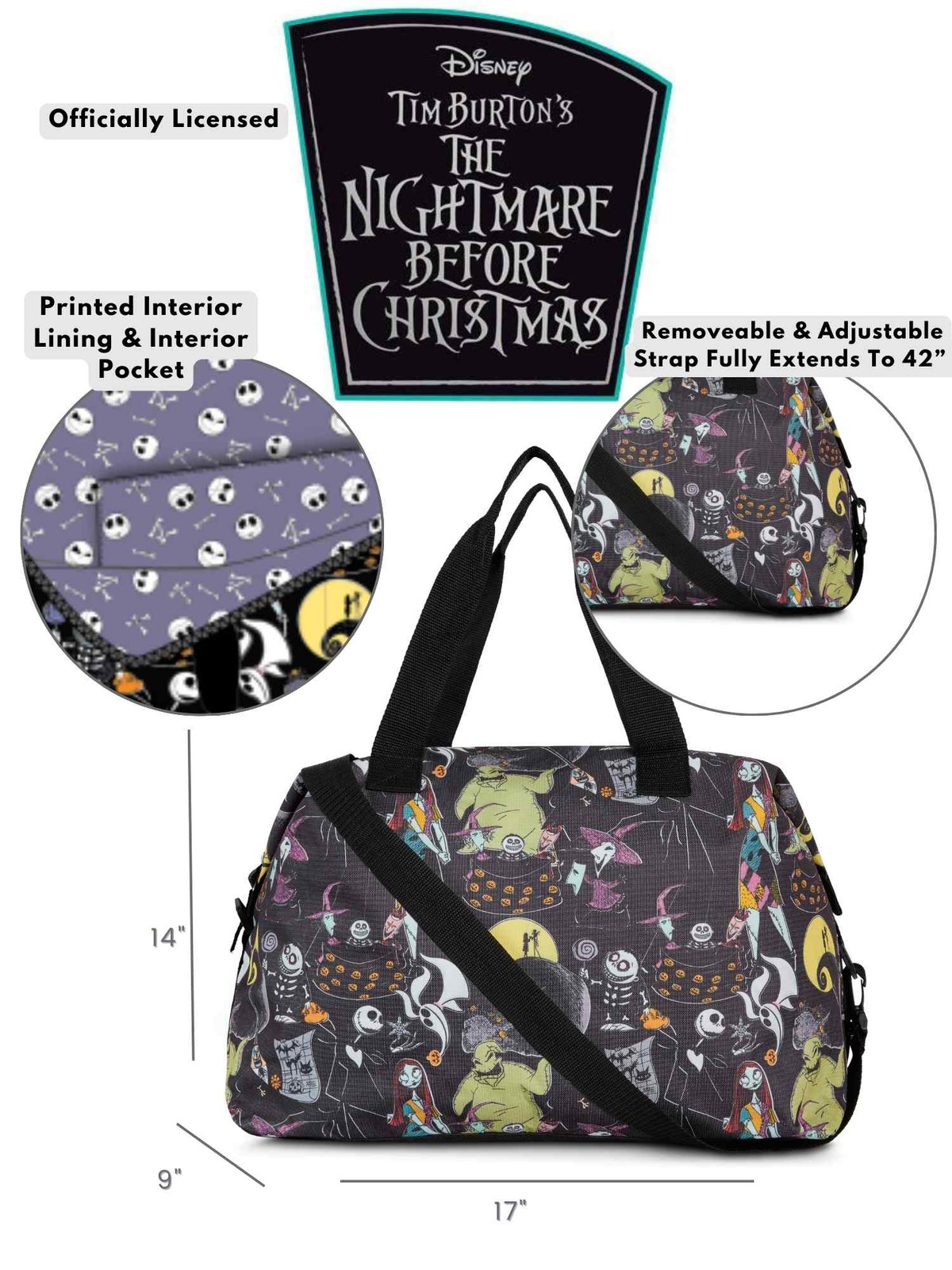 Nightmare Before Christmas Jack Duffel Bag Travel Weekender Carry-On Large
