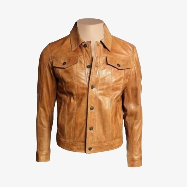 Men’s Yellow Handmade Motorcycle Biker Rider Real Cowhide Leather Trucker Jacket