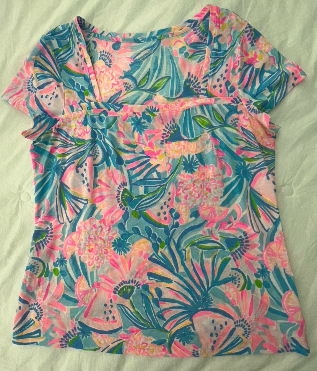 Lilly Pulitzer Tropical Punch Rexa Square Neck Top Tee Size M