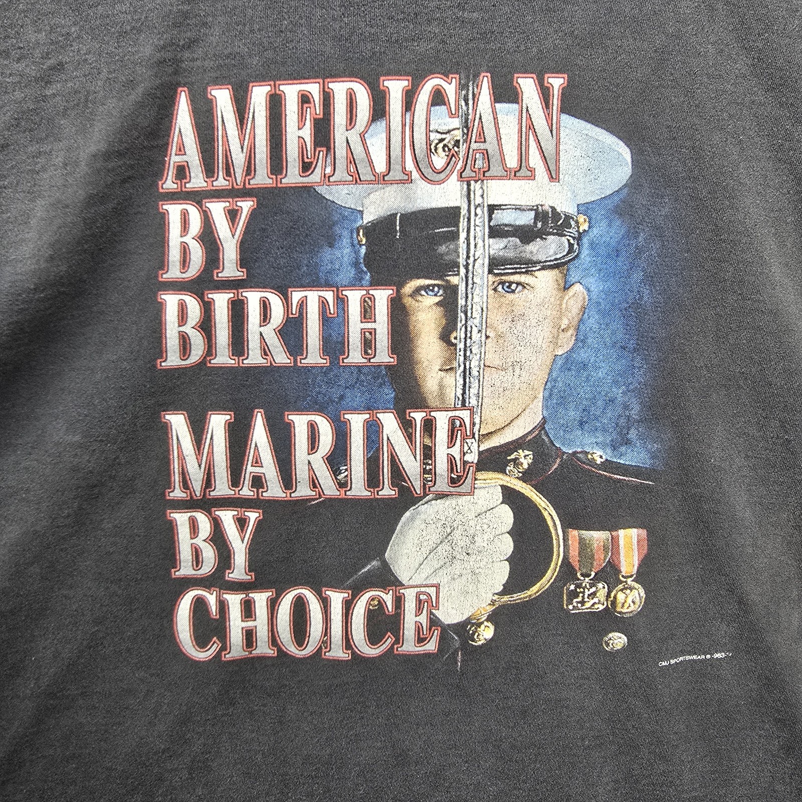 Vintage 90s American By Birth Marine By Choice Shirt Mens 2XL Single Stitch