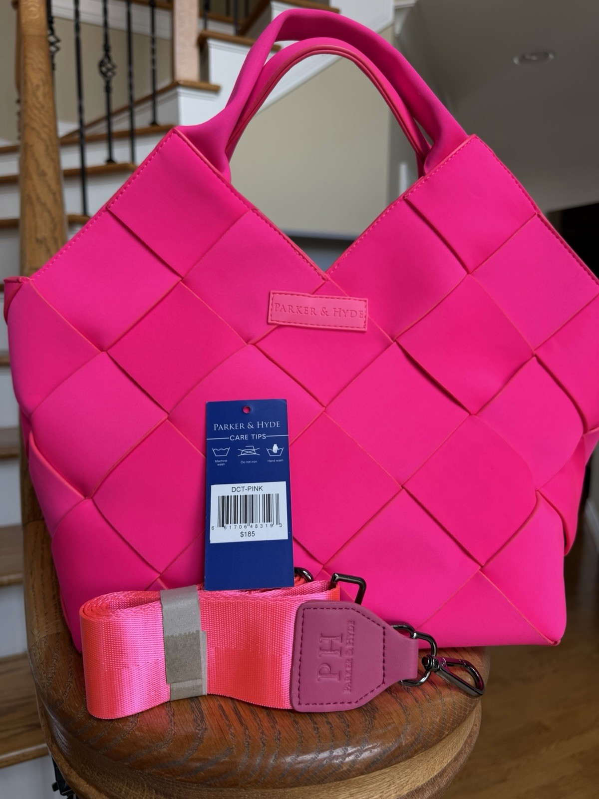 Parker & Hyde The Dallas Classic Tote in Hot Pink Woven Tote Bag