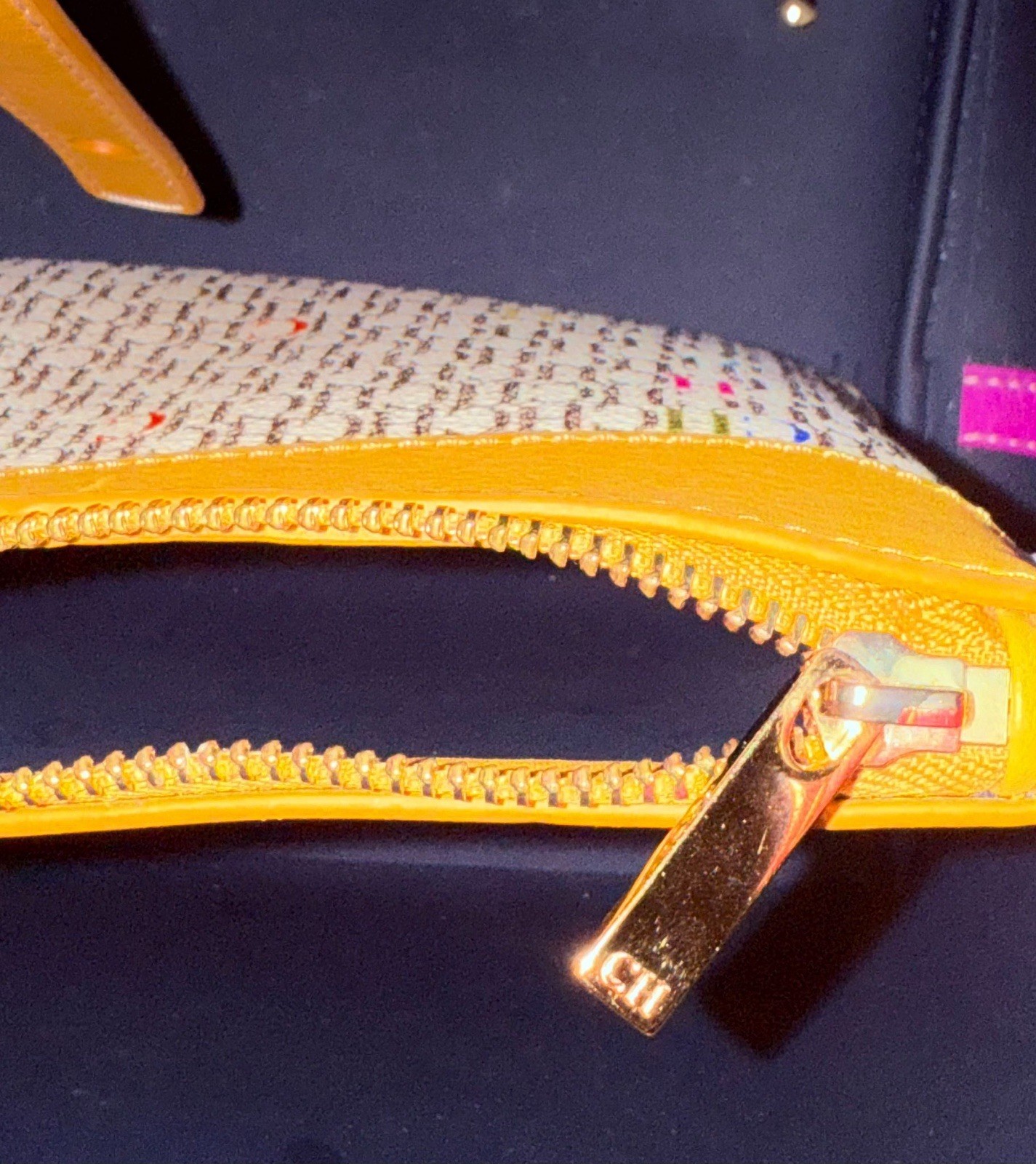 Carolina Herrera CH Monogram Multicolor Tote Purple Double Handles Padlock Key