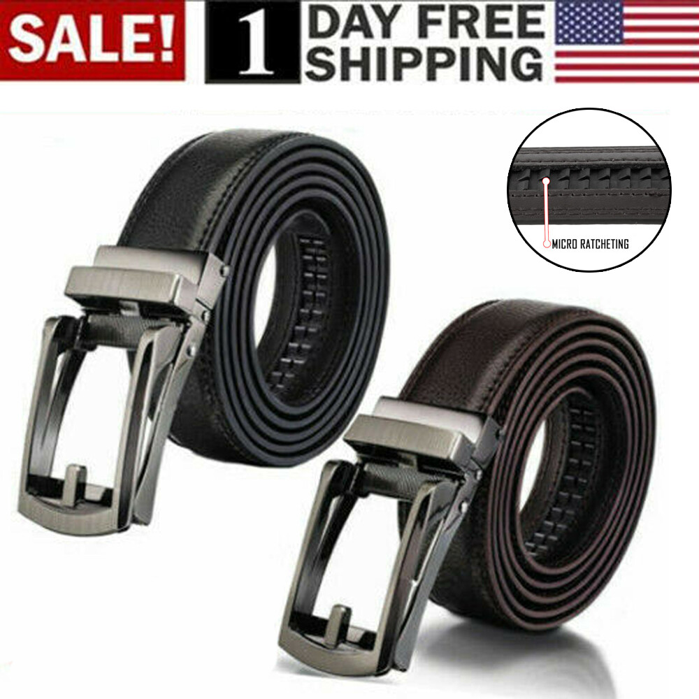 Men’s Click Lock Belt Leather Automatic Buckle 28″-48″ Durable Black&Brown