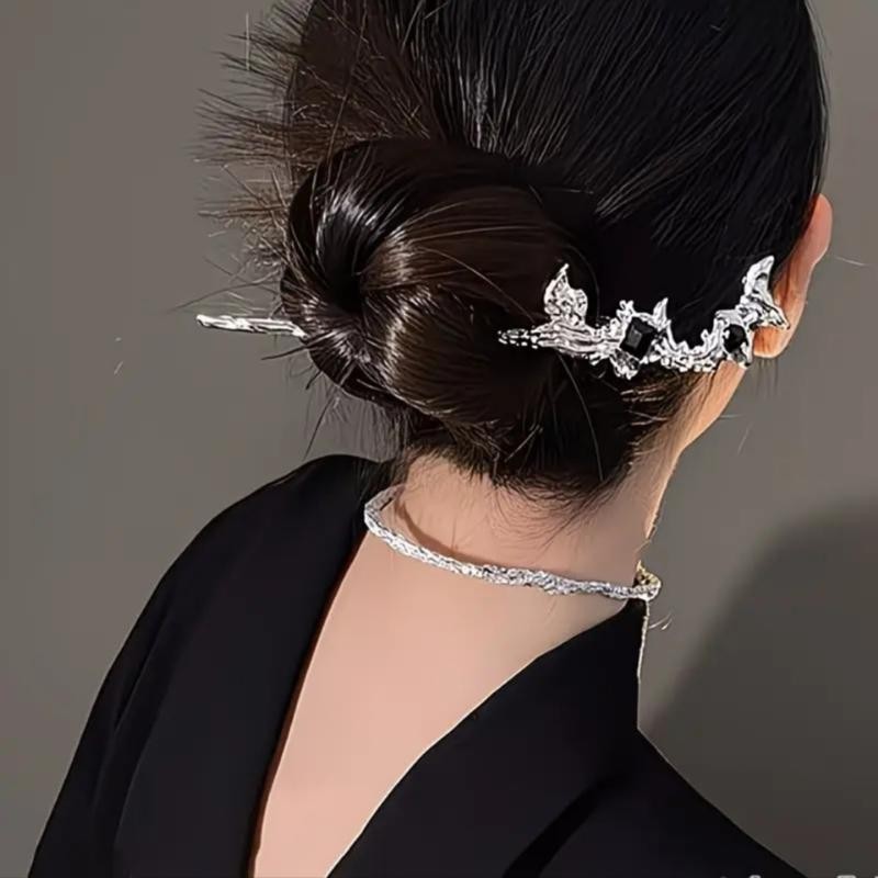 Classic Black & Silvery Gothic Crown Branch Hairpin 17 Cm