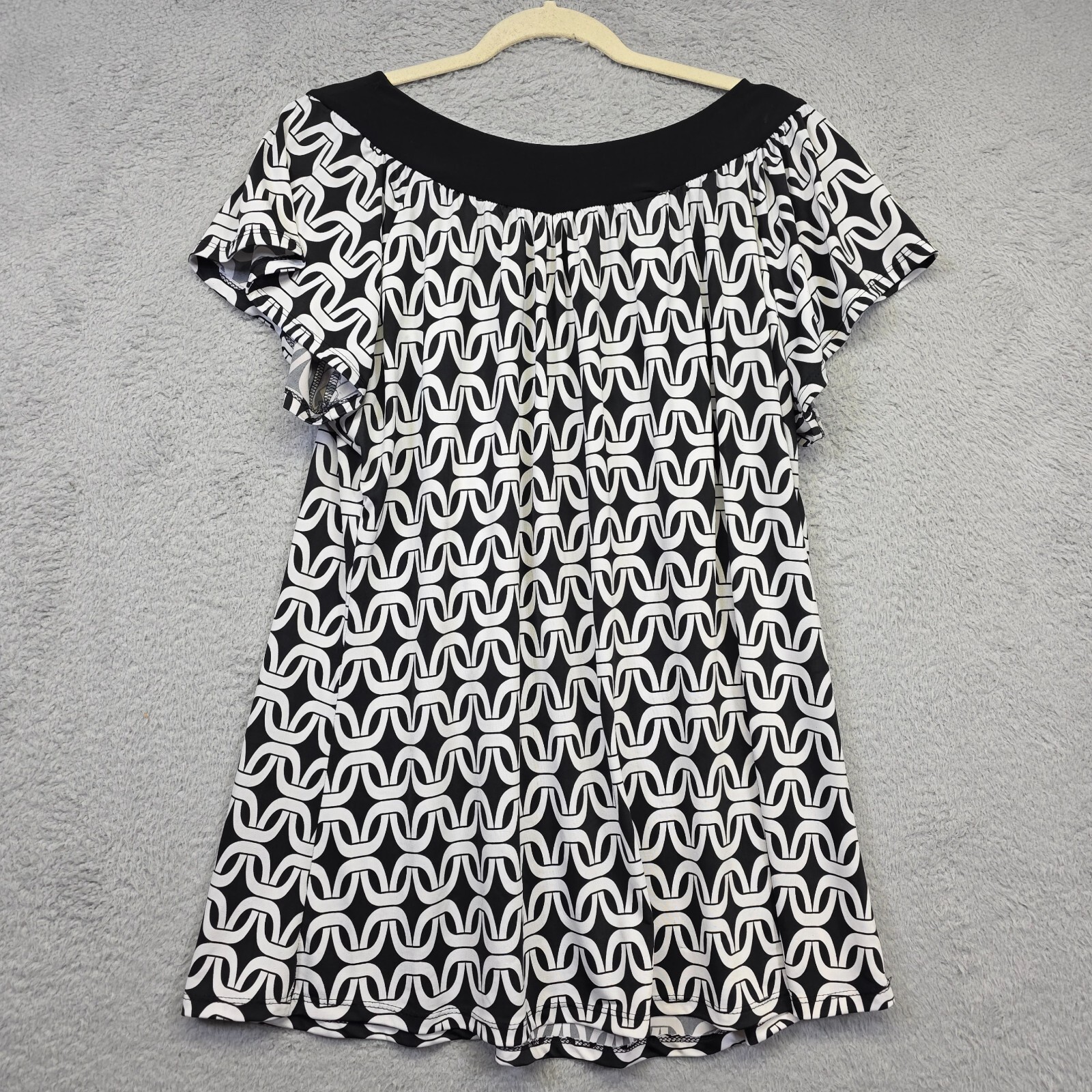 American City Wear Top Womens Plus Size 2X Black Geometric Boho Career Shirt