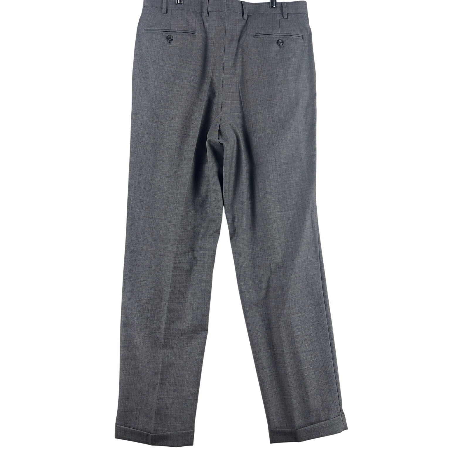 Chaps Mens 2 Piece Suit 42R 36×34 Gray Plaid 100% Wool Pleated Cuffed Two-Button