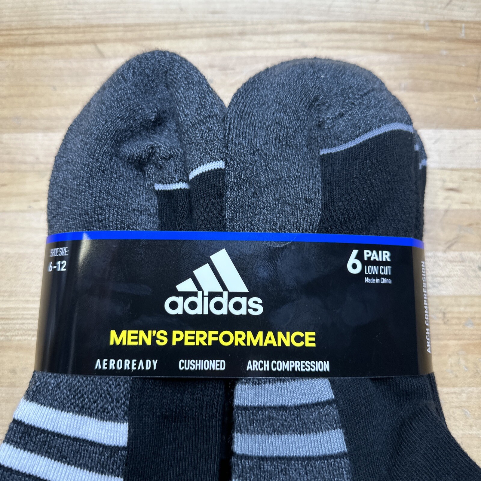 Adidas Men’s Cushioned Low Cut Ankle Socks 6 Pairs Gray Black Compression 6-12