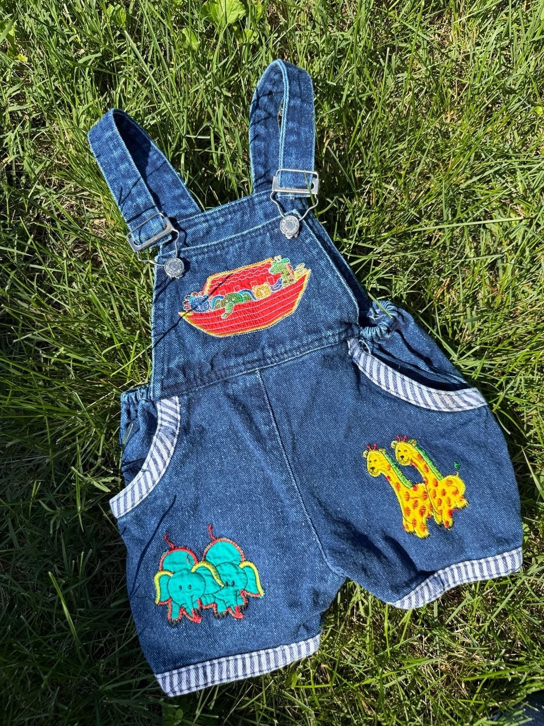Vintage “Mon Petit” Noah’s Ark Bubbliest Bubble Denim Shortalls, 2T Toddle