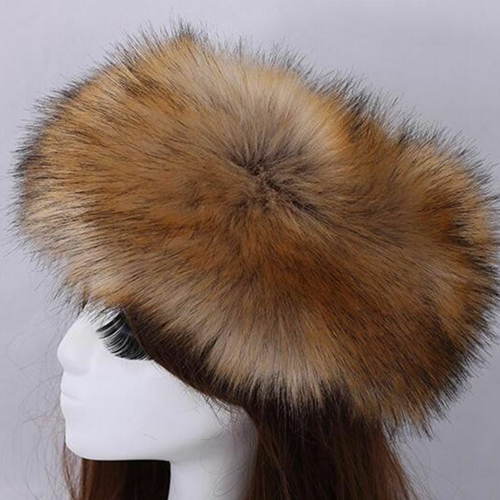 Women Russian Fluffy Faux Fur Headband Hat Thick Ear Winter Warm Snow Ski Cap
