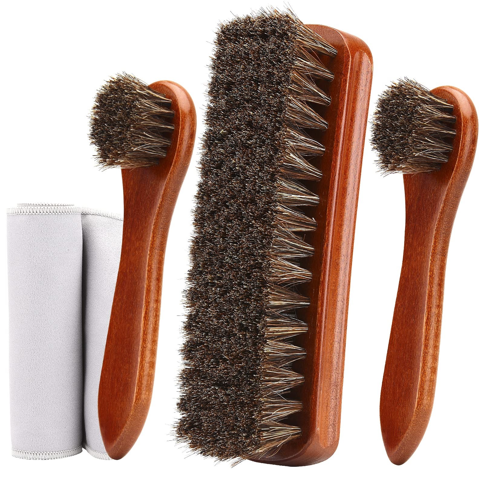 Unekez 4-Piece Horsehair Shoe Brush Shine Kit, Shoe Polish Kit, Leather Shoes Bo