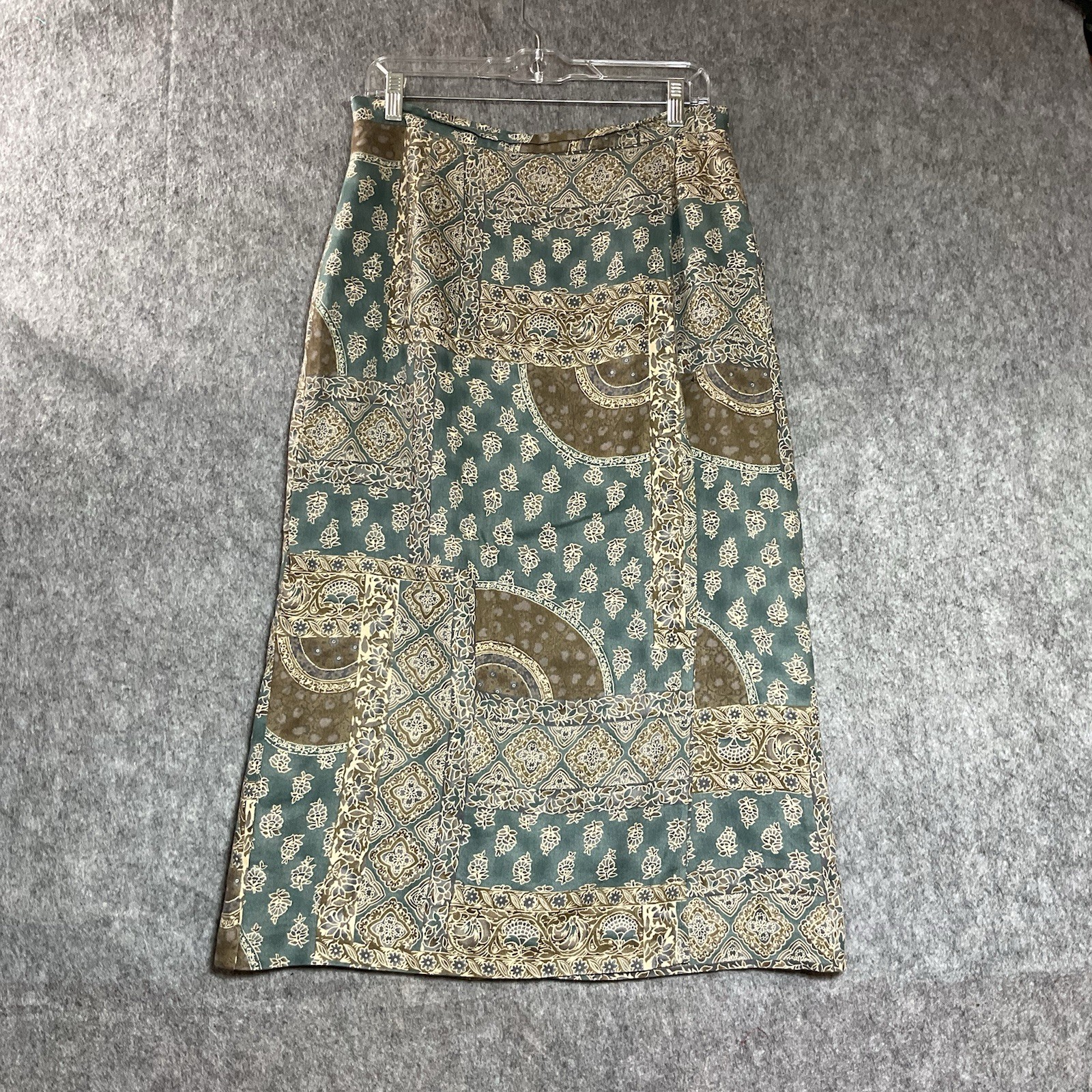 Talbots Skirt Womens Medium Green Geometric Wool Blend Maxi Capsule Cottage